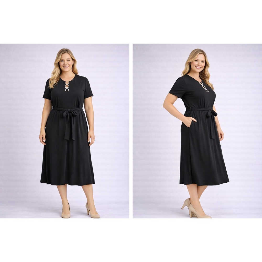 MSK Black Short-Sleeve Tie-Waist Maxi Dress